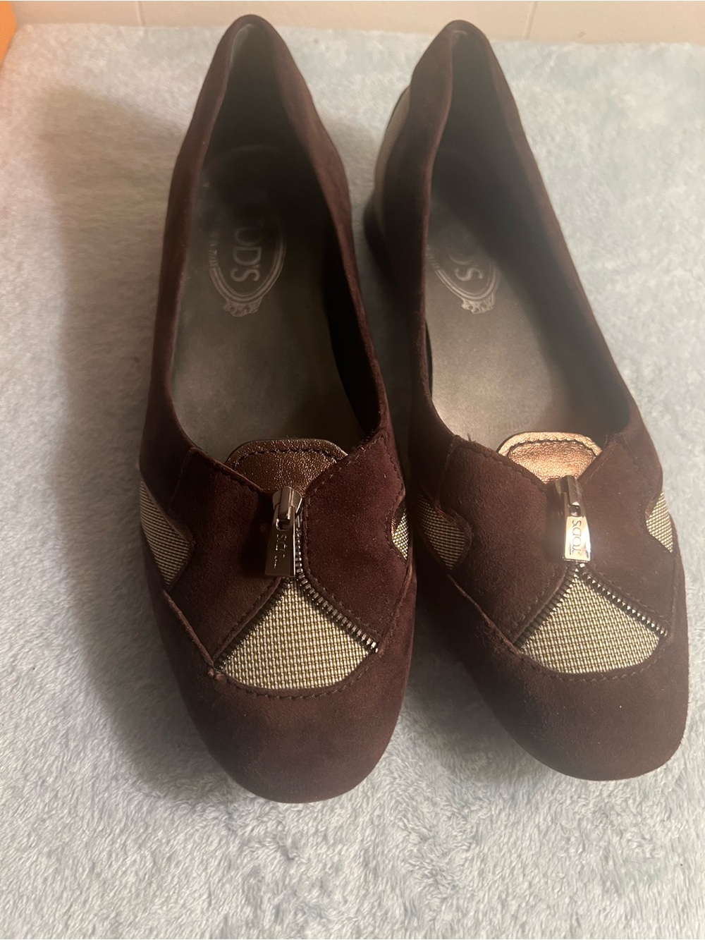 TOD'S Italy Slip On Brown & Gold Suede Leather Loafer Shoes 40/US 9-91/2 NIB